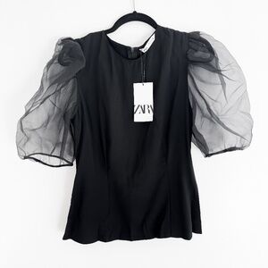 Zara Small black Organza puff sleeve top size M